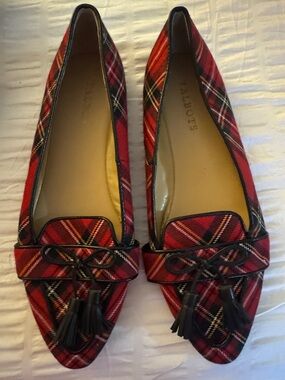 Talbots Red Plaid Pointed-Toe Tassel Flats